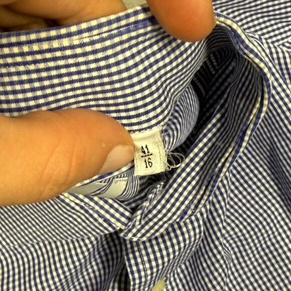 BOGGI Milano Super Classics Blue Check Dress Shirt 41 16 Large - Picture 5 of 6